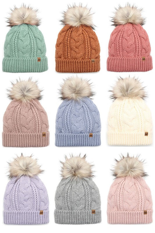Girls | Faux Fur Pom Beanie Hat - 10 Colors