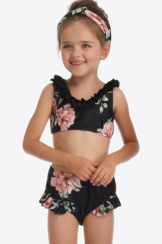 Toddler Girls | Floral Ruffled Sleeveless Two-Piece Swim Set
