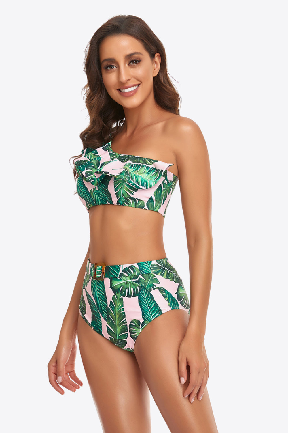 Adult Women | Ruffled One-Shoulder Buckled Bikini Set
