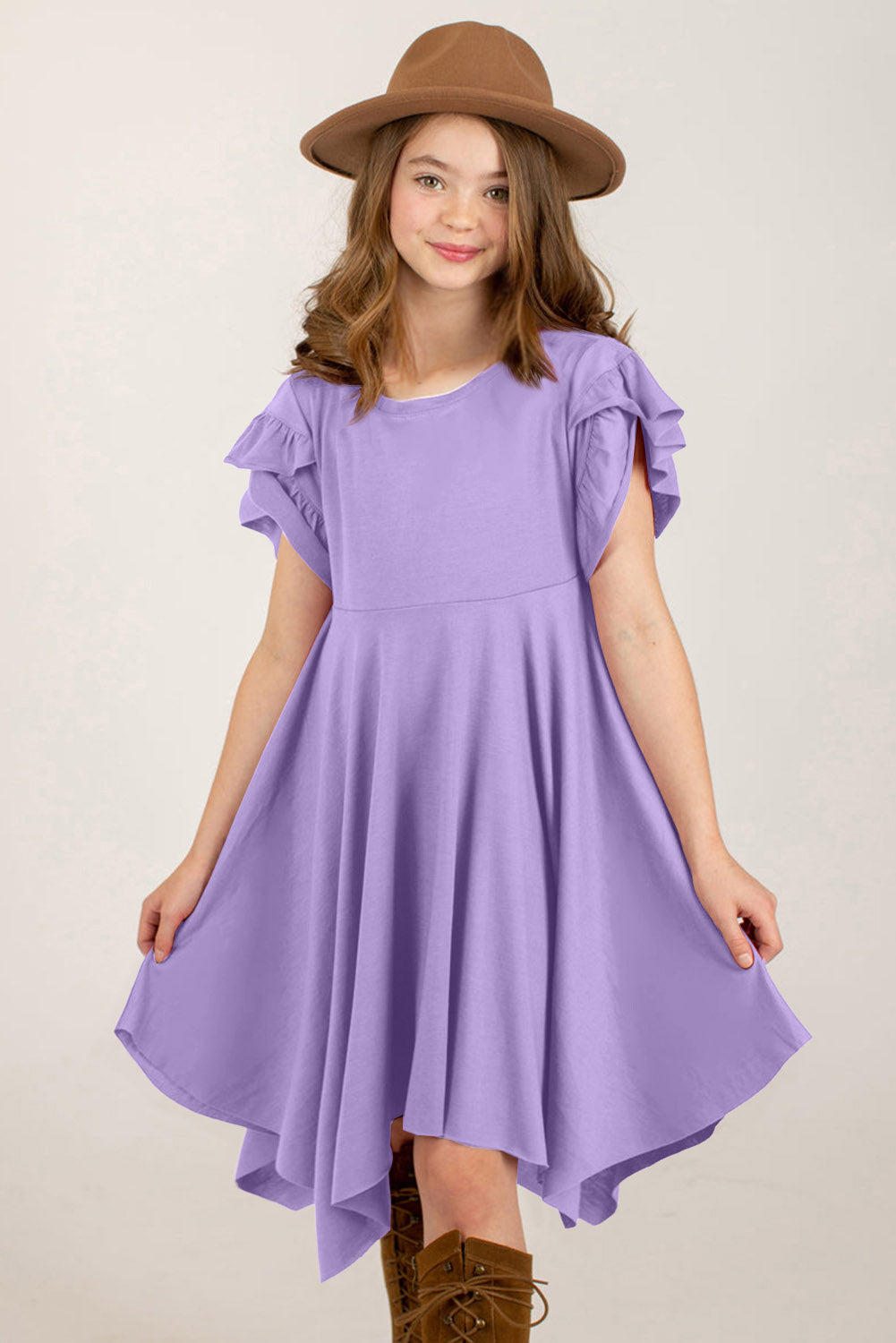Round Neck Petal Sleeve Dress | 2 Colors