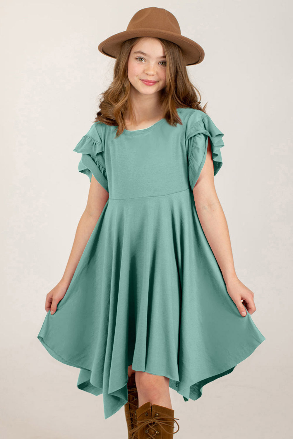 Round Neck Petal Sleeve Dress | 2 Colors